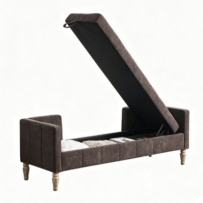 Laura 64.6"W Chenille Upholstered Flip-Top Storage Bench with Tufted Detail & Rubberwood Legs