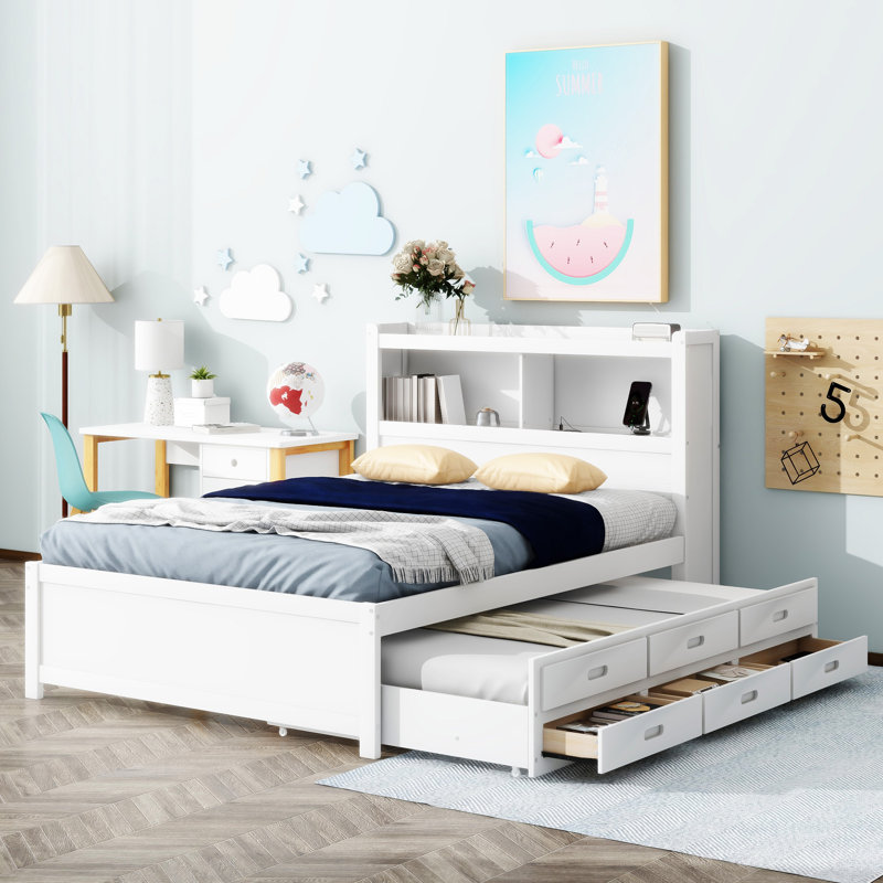 Lit plate-forme avec lit gigogne, Blanc