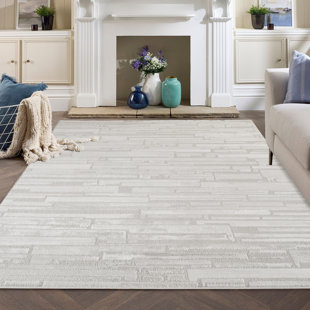 Hamilton Modern Metallic Sheen Area Rug - Polypropylene Weaving - Jute Backing - Blocked Bold Geometric Design Rugs, Silver