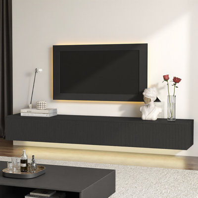 Elegant 69" Floating TV Stand with 16-Color LED Lights – Modern Wall-Mounted Entertainment Center for 55-69 Inch TVs (Black)