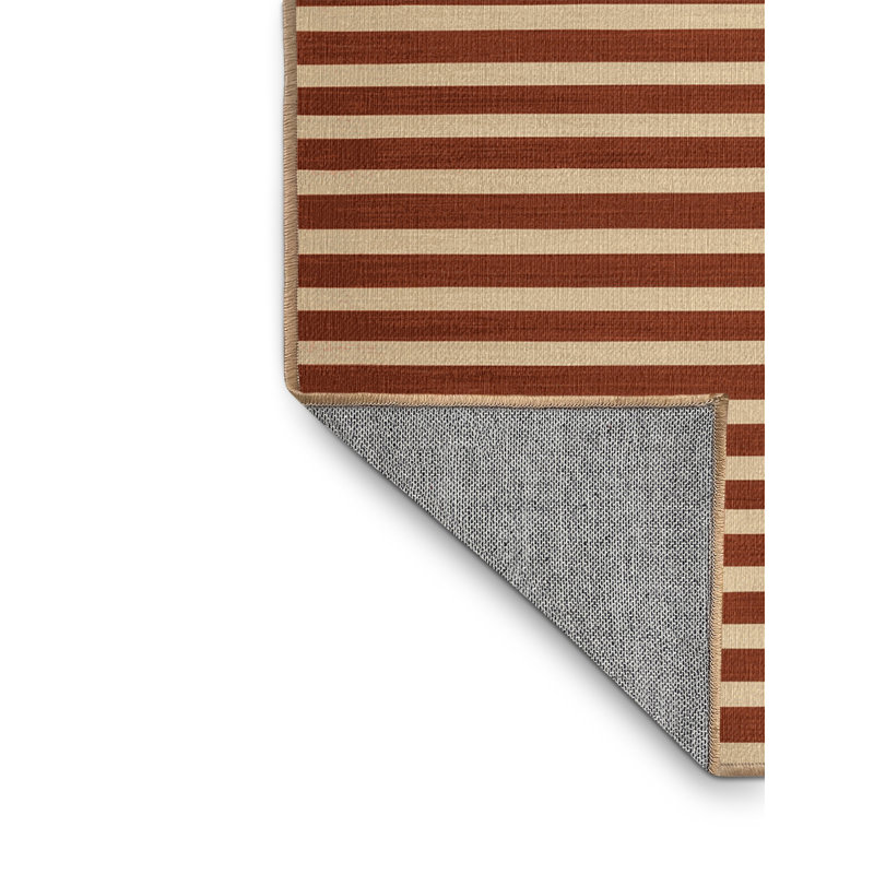 Tapis brun à rayures horizontales lavable à la machine, Carré 5 pi