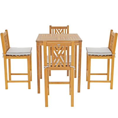 Outdoor 5 - Piece Teak Bistro Set with Cushions
