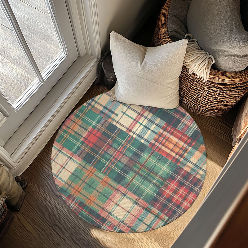 Timeless Check Grids Braided Rug, Round 5'