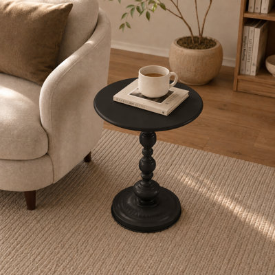 Elegant Round Accent end Table with Turned Pedestal Base