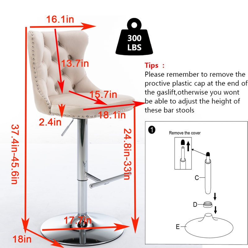 Tabouret de bar rotatif à hauteur réglable Kesthon, Argent, Beige