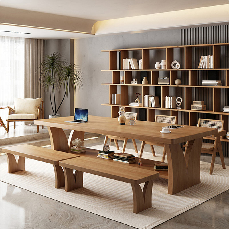 Bureau rectangulaire brun en bois massif, H 29,53 po x l 62,99 po x P 27,56 po