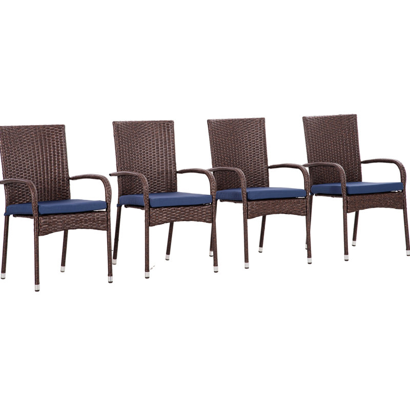 Chaises de salle à manger empilables en rotin avec coussins, ensemble de 4 chaises de patio en osier, 4
