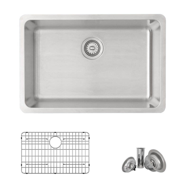 Évier de cuisine à cuve simple en acier inoxydable 27 "avec grille et crépine Olite