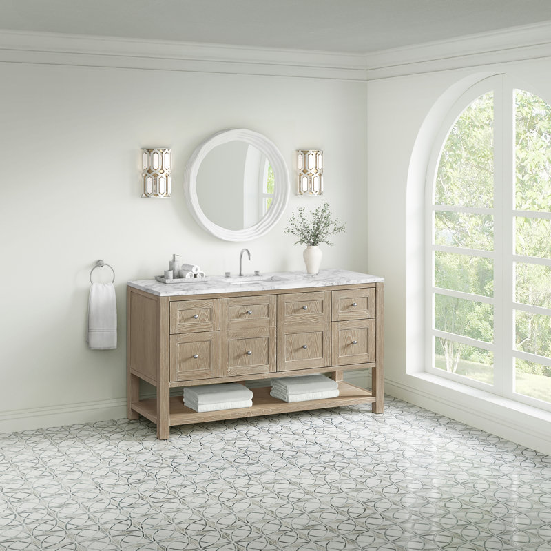 Breckenridge 60'' W Single Vanity, Whitewashed Oak, Carrara White Marble, Widespread
