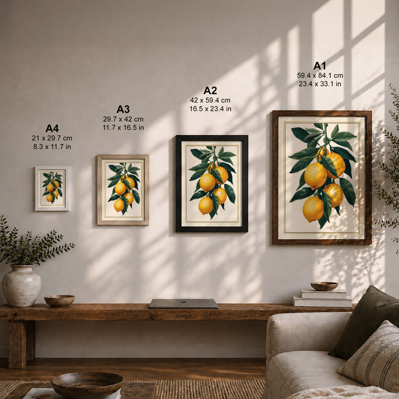 Lemon Branch in Bloom Botanical - Framed Print, A3 - 42.0 x 29.7 cm, White