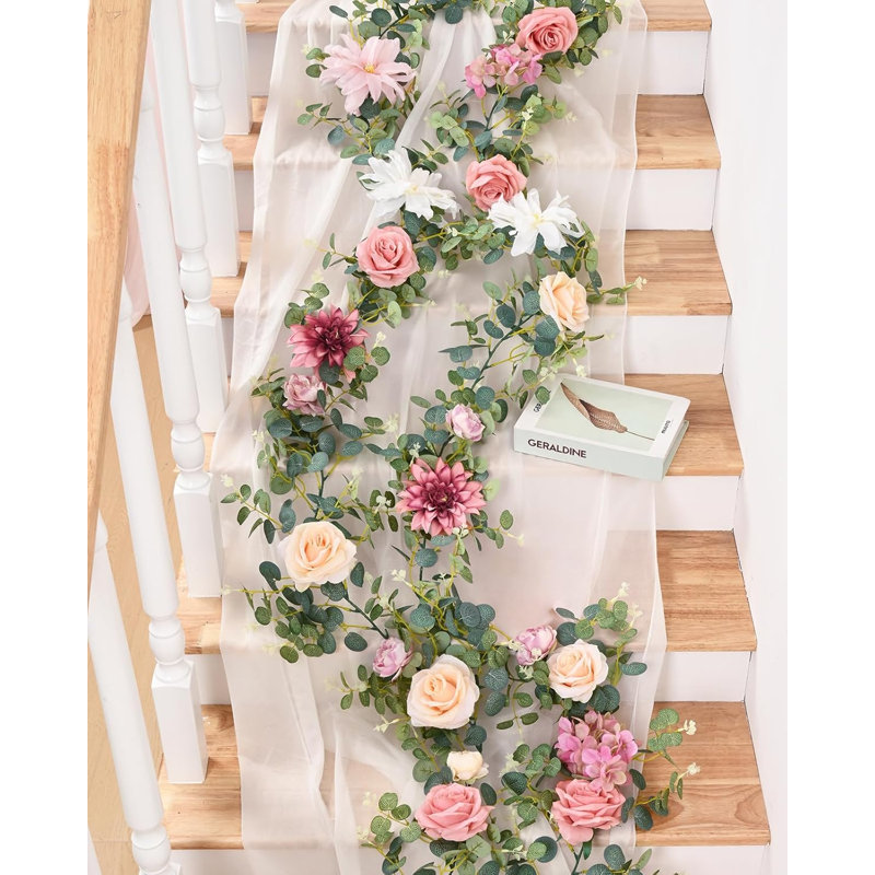 Décoration de fond de table de mariage de vigne rose artificielle 6,07 pi Rose Eucalyptus