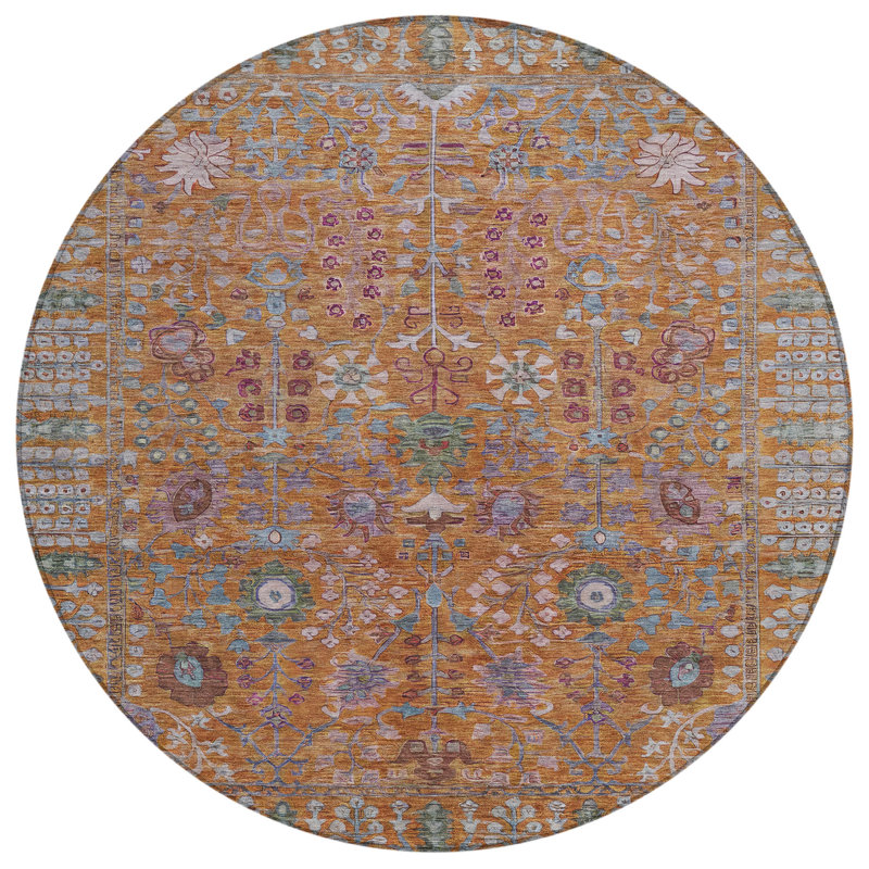 Machine Washable Indoor/Outdoor Kaczor ACN2231 Global Rug, Round 8'