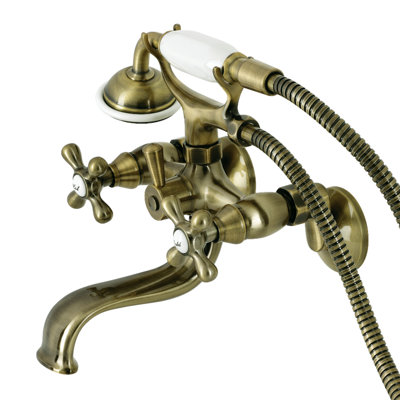 Kingston Brass Kingston Three-Handle 2-Hole Tub Wall Mount Clawfoot Tub Faucet with Handshower