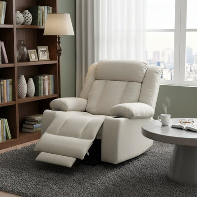 Light Gray Electric Lift Recliner For The Elderly, Fabric Style With Extended Ottoman, 2 Cup Holders Side Pockets Remote Control