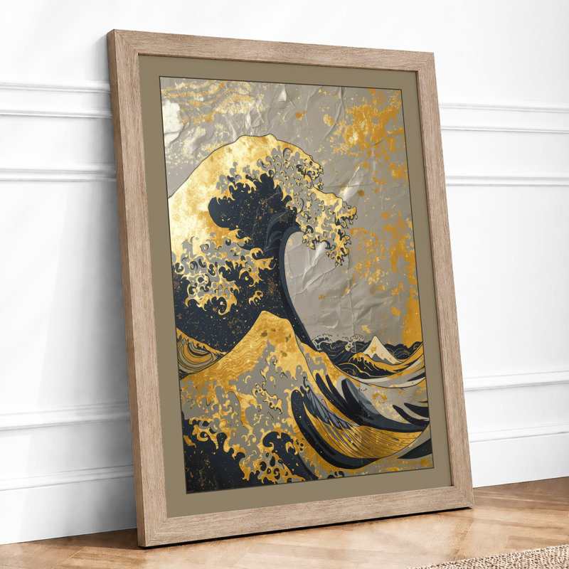 Golden Wave Ascending Japandi - Print, A2 - 59.4 x 42.0 cm, Oak