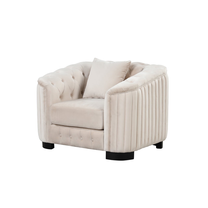 Modern Giant Velvet Living Room Accent Chair, Beige Velvet