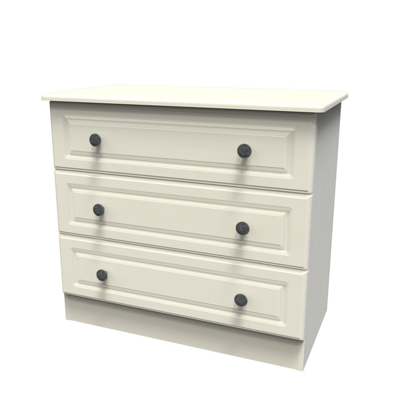 Fully Assembled Meansville 3 Drawer Chest, Cream