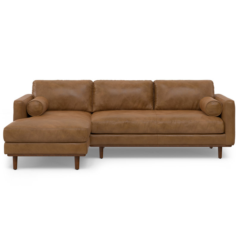 Caramel Brown Leather Left Sectional Sofa with Pillow-top Arm