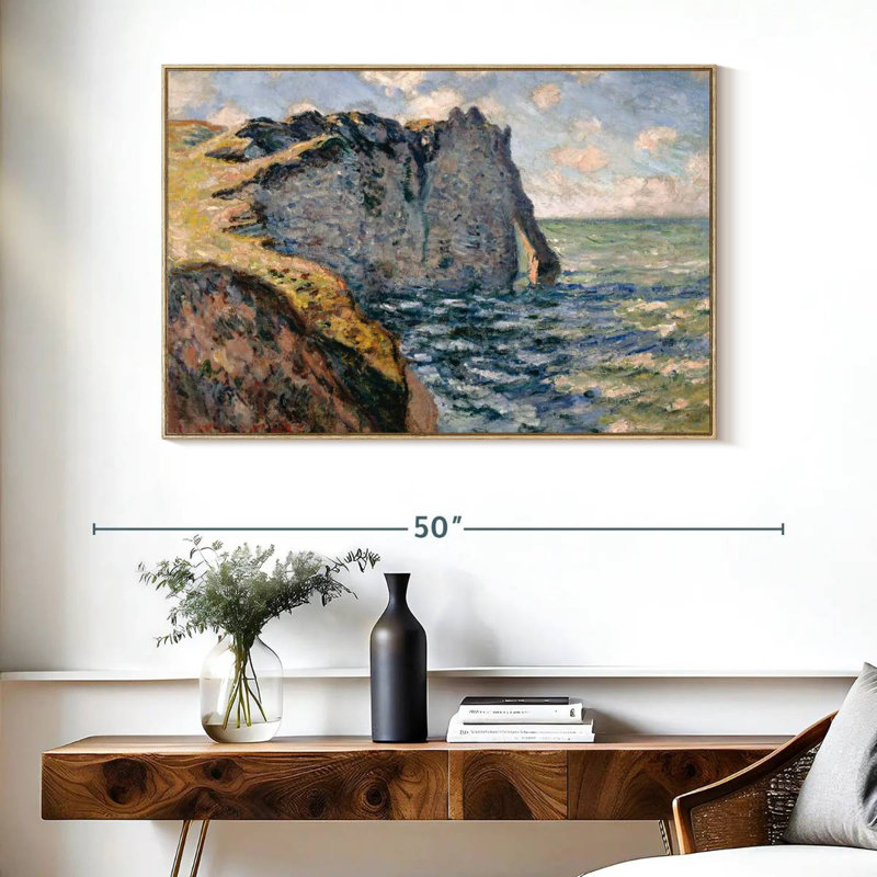 La falaise d'Aval Etretat, Cadre flottant en bois naturel, 40 po x 27 po