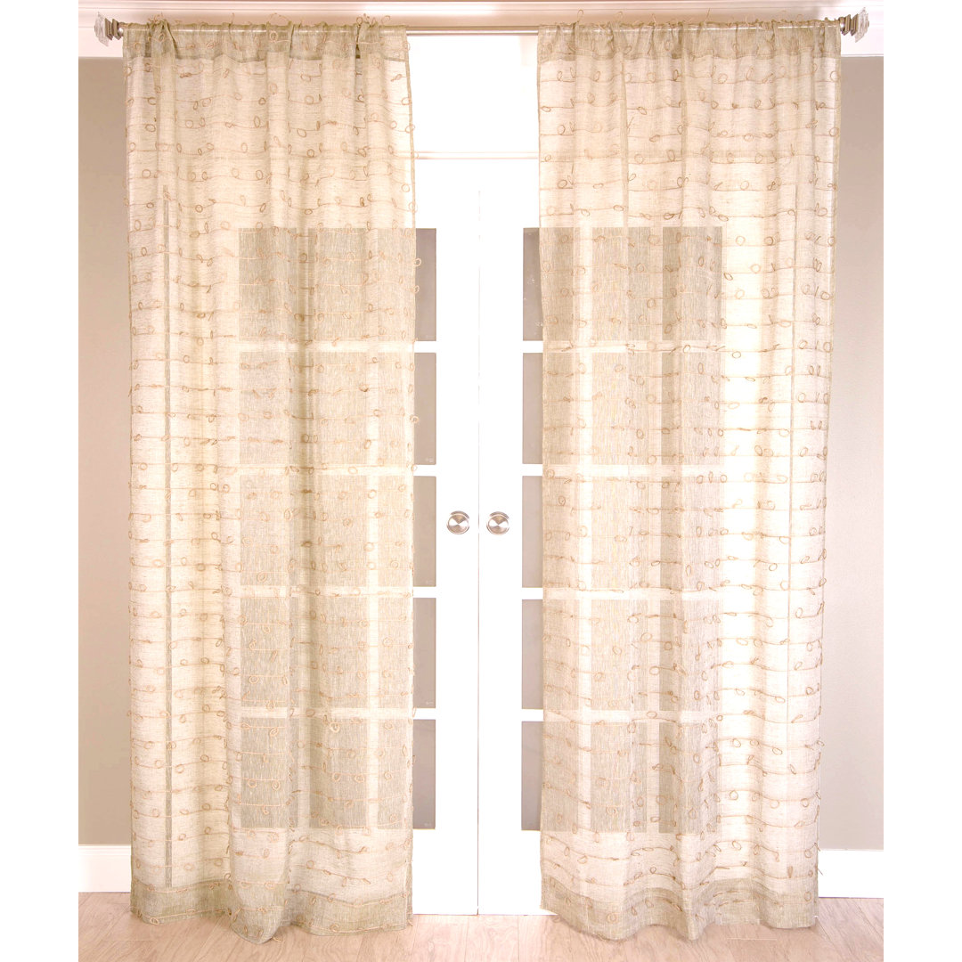 Natural Elegance 100% Linen Sheer Rod Pocket Header Curtain Panel with Jute Knots Peppermint Home Curtain 