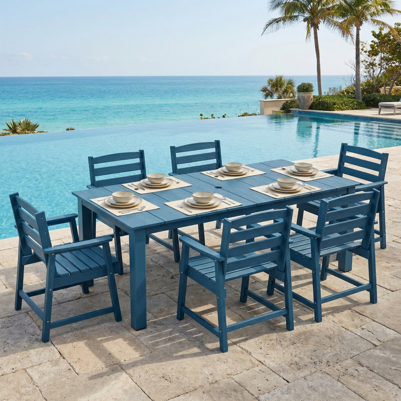 Six-piece Outdoor Patio Dining Table Set, Navy