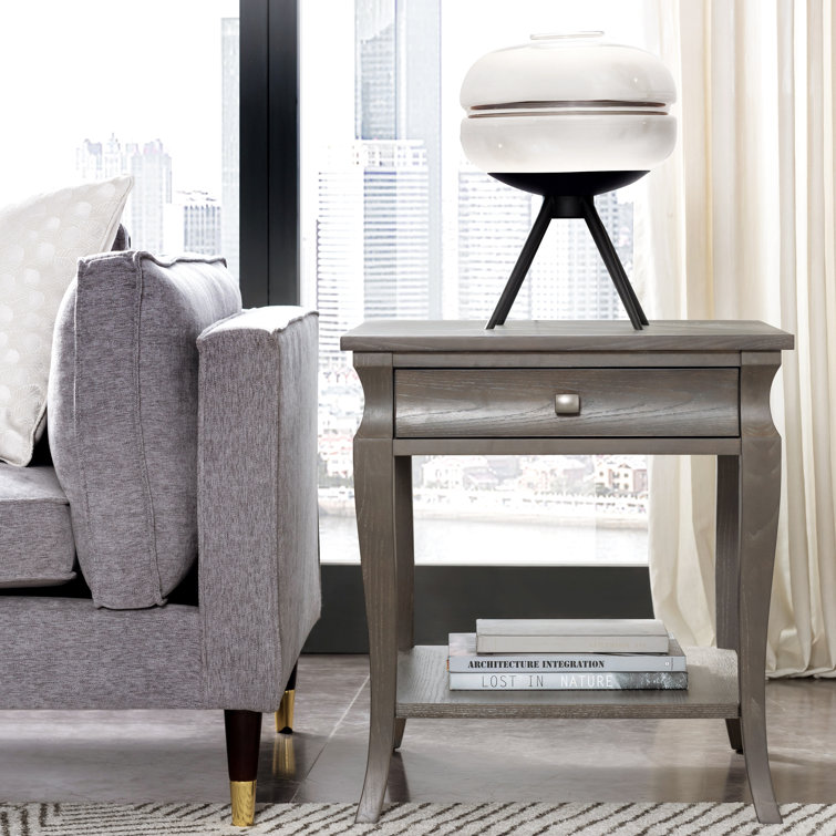 Luna Solid + Manufactured Wood End Table with Drawer in Gray