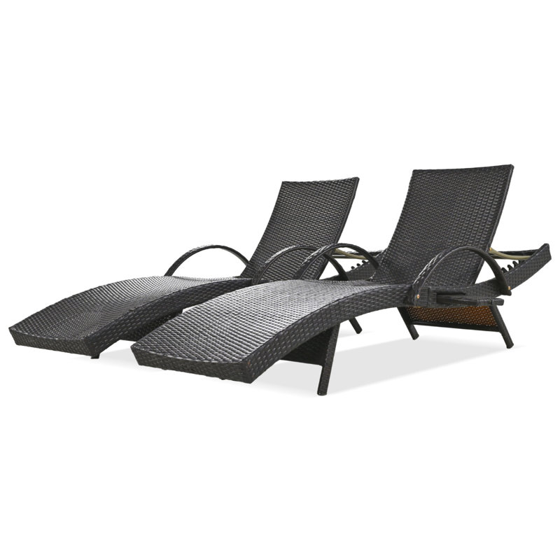 80'' Outdoor Wicker Chaise Lounge Chairs Set of 2 Patio Rattan Reclining Chair Pool Sunbathing Recliners, Dark Brown