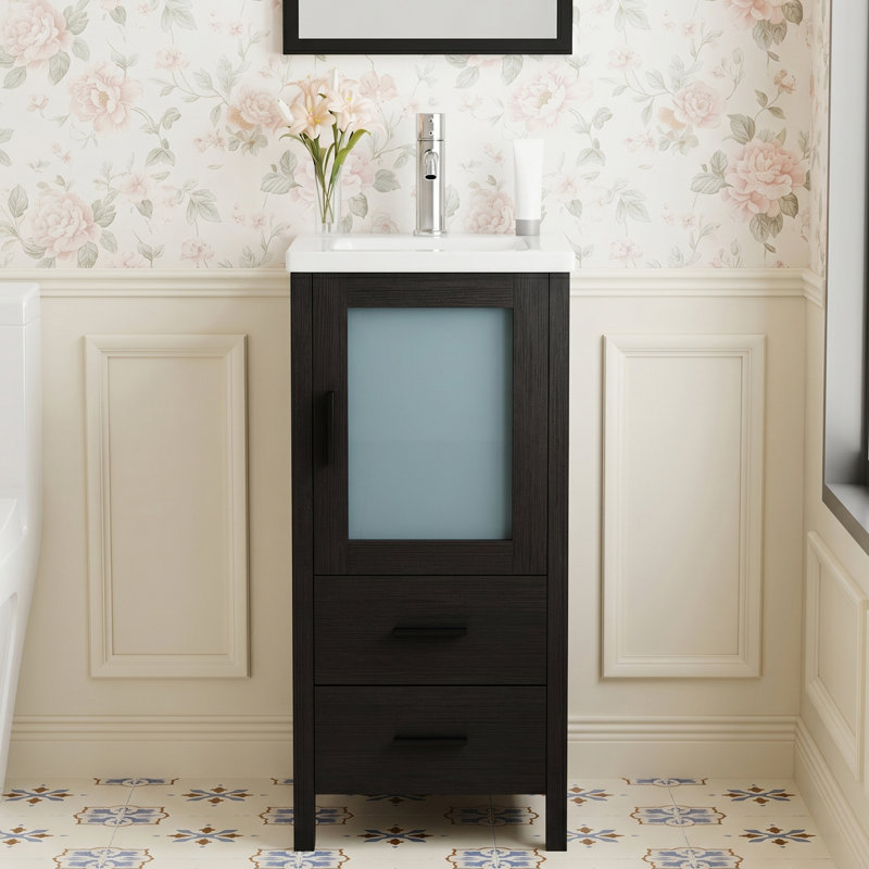 Meuble-lavabo simple 16 po avec plateau en céramique 16 po, Noir