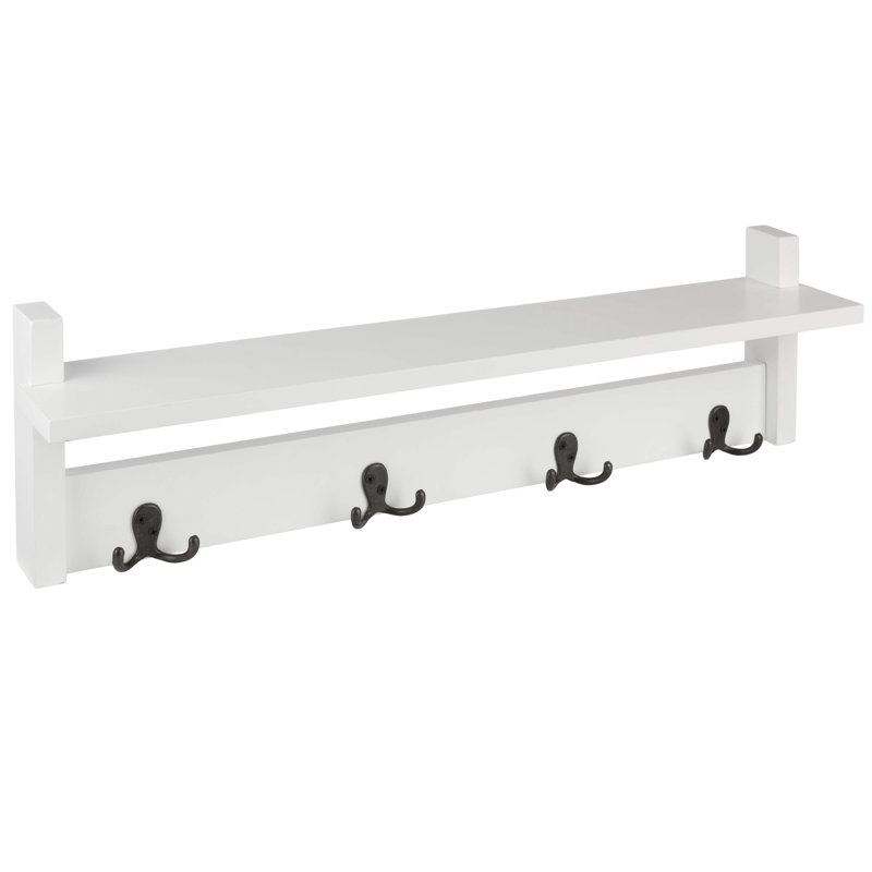 30" Wide Cottage Beach House Design Wall Mounted Coat Rack with 4 Hooks And 1 Shelf Tray, White