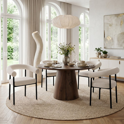 47"–83" Extendable Round-To-Oval Dining Table Set For 4 To 6 With Upholstered Armchairs