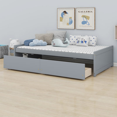 Wood Bed Frame With 2 Spacious Under-Bed Storage Drawers