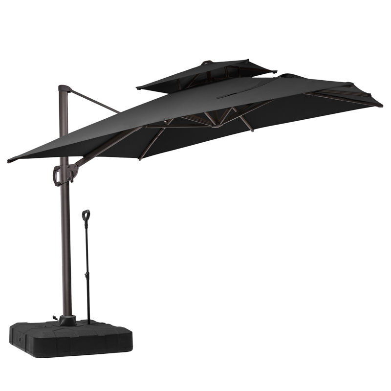  Parasol rectangulaire en porte-à-faux 9 pi x 11 pi, base de contrepoids incluse - déplaçable sans effort par une seule personne