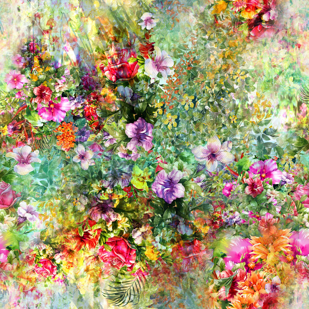 Aquarellblatt und Blumen - Leinwanddrucke auf Leinwand