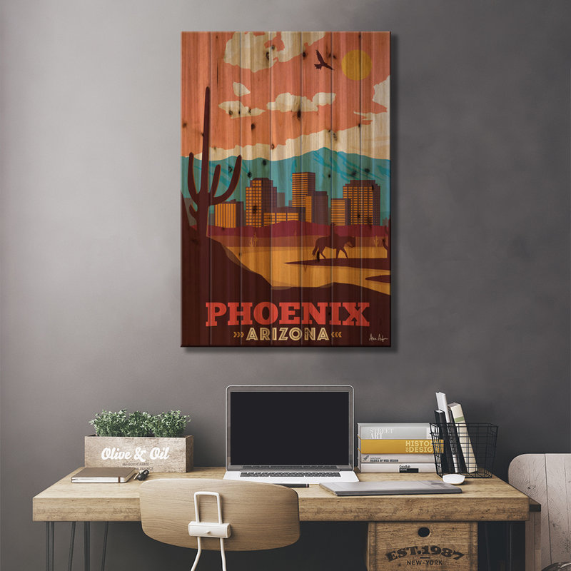 «Phoenix On Wood» par IdeaStorm Studios, reproduction, H 26 po x l 18 po x P 1,5 po