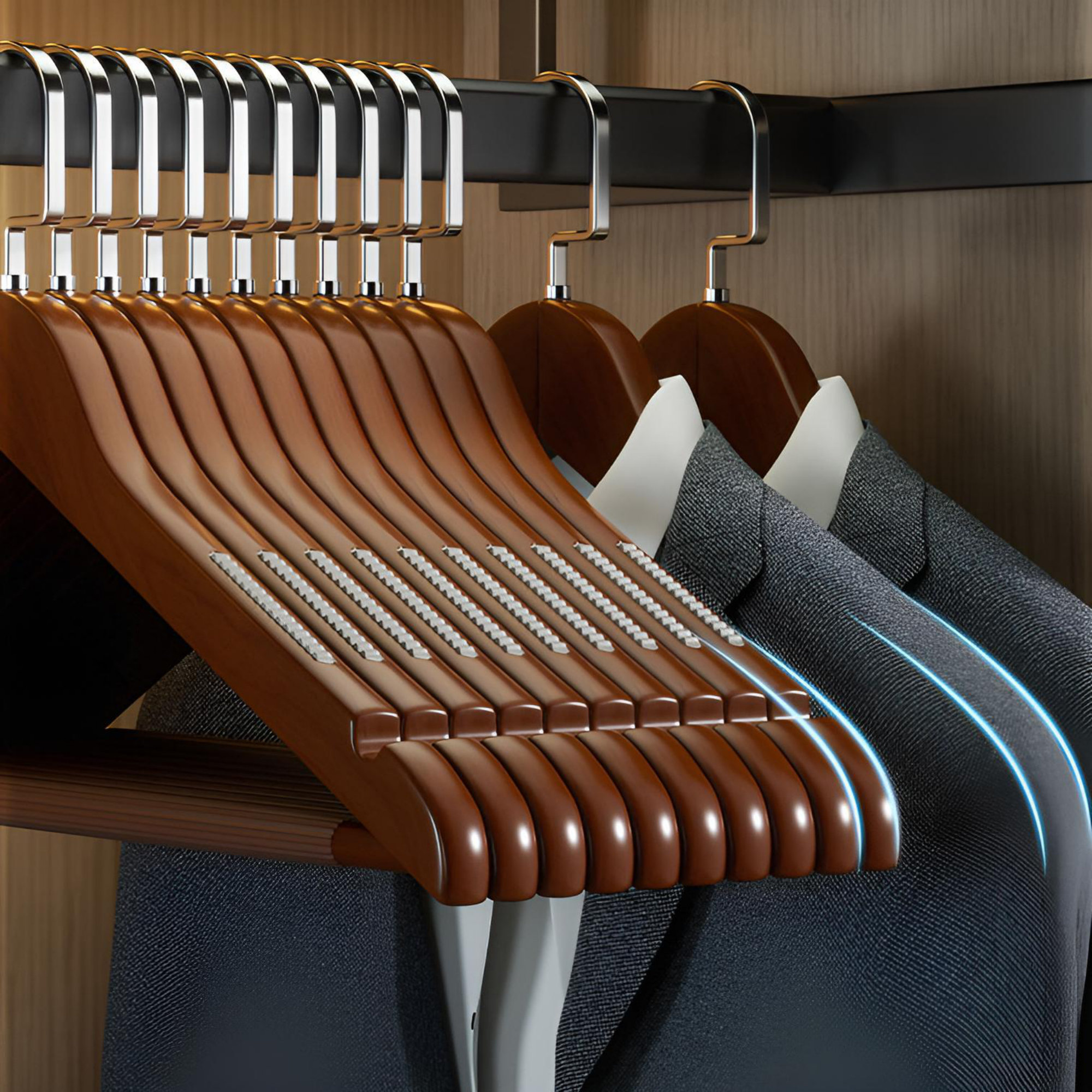 Hanger Management Rack Rebrilliant Deluxe Wooden Clamp Hangers - Anti-Slip Garment Management ...