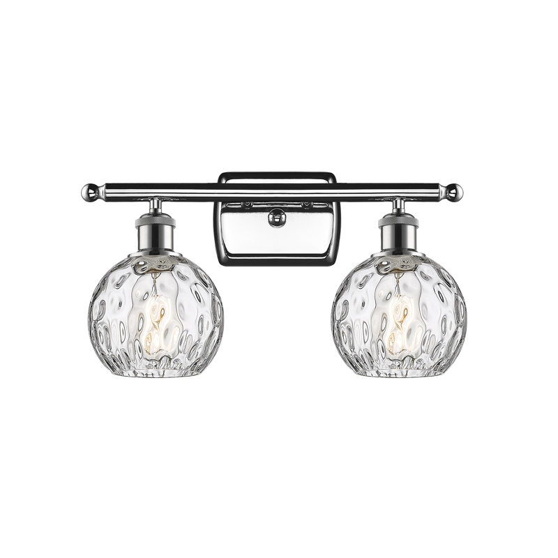 Cindi 16" W 2-Light Steel and Glass Vanity Light, No Bulb Included, Polished Chrome