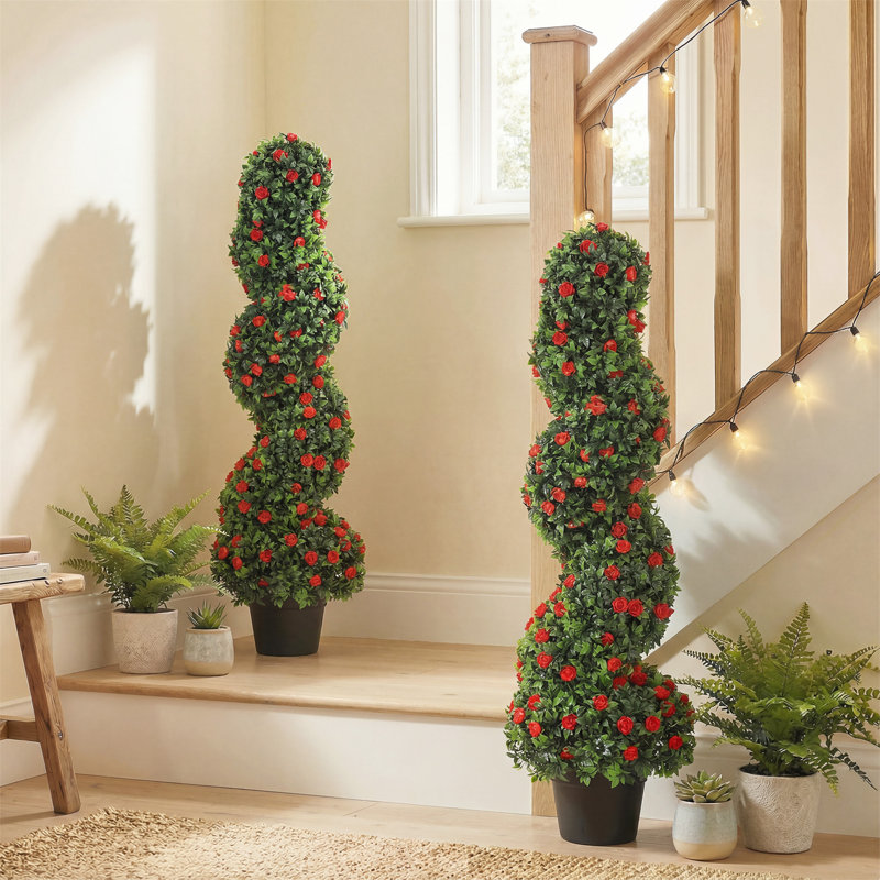 Set of 2 decorative artificial plants UV resistant in pot