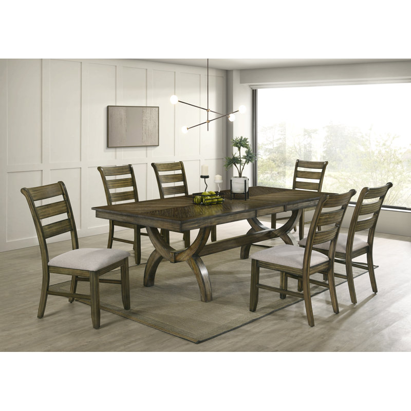 Ensemble de salle à manger traditionnel avec table extensible et chaises à échelle, 7
