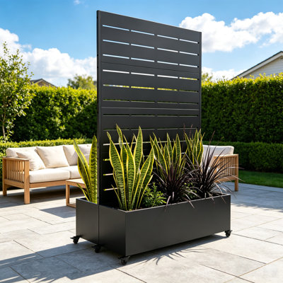 Boîte à fleurs mobile en métal avec écran d'intimité et roues verrouillables pour le jardin extérieur