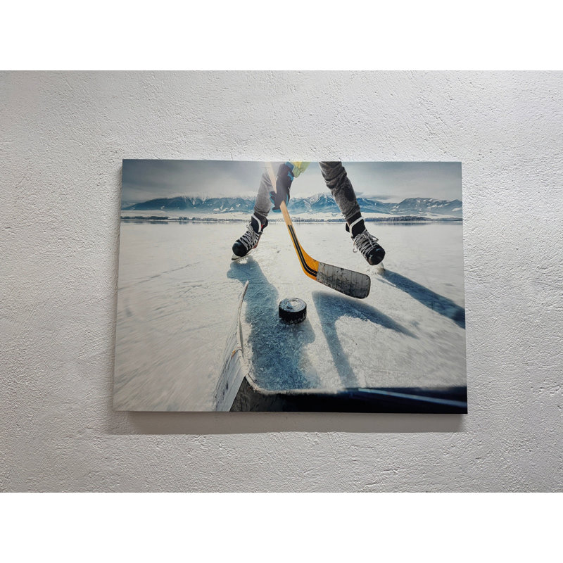 Reproduction d'art sur toile imprimée: jeu de hockey sur glace, décor moderne, 1P encadrée noire, 31,6 po H x 43,4 po l