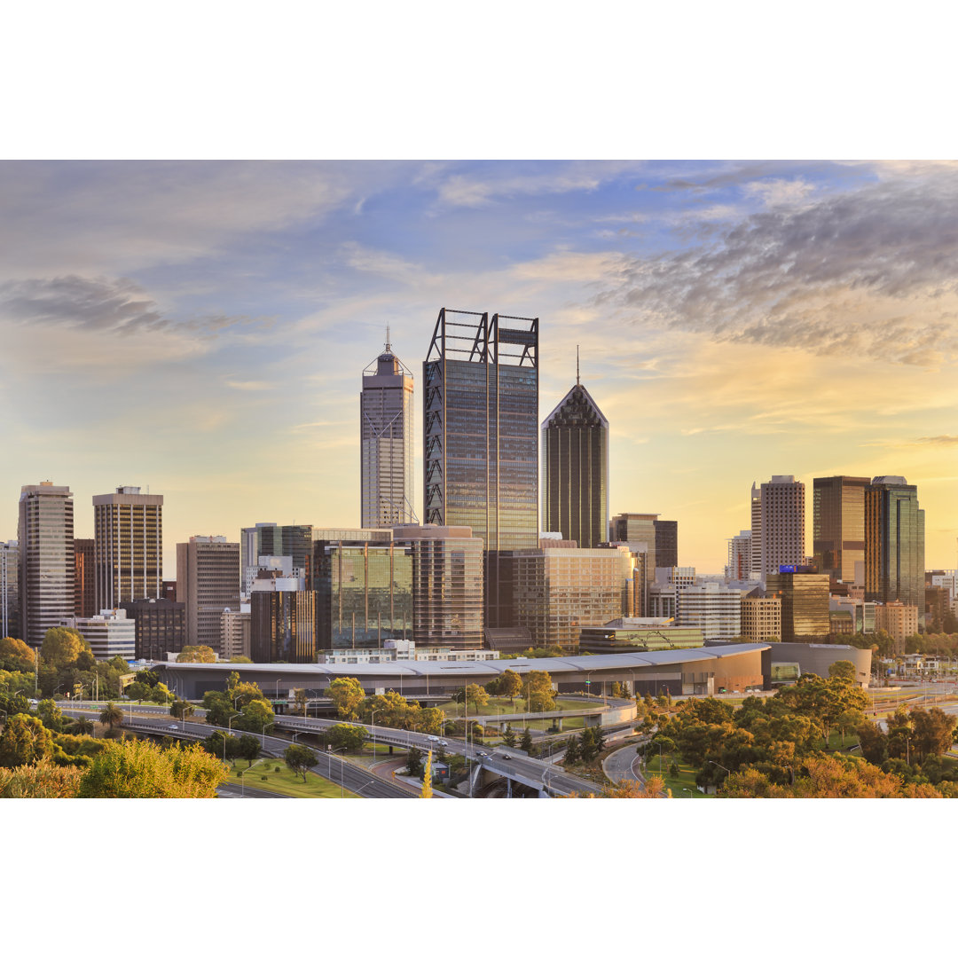 Perth Cbd Gold Sun von Zetter - Wrapped Canvas Photograph