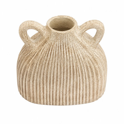 Cole and Grey Paper Mache Ribbed Cream Decorative Vase with Handles