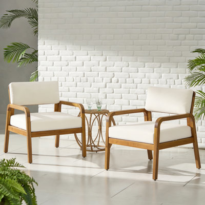 Fauteuil d'extérieur en bois d'acacia avec coussins résistants aux intempéries, chaise longue de patio avec coussins à fermeture velcro pour porche, terrasse, bord de piscine, teck (ensemble de 2)