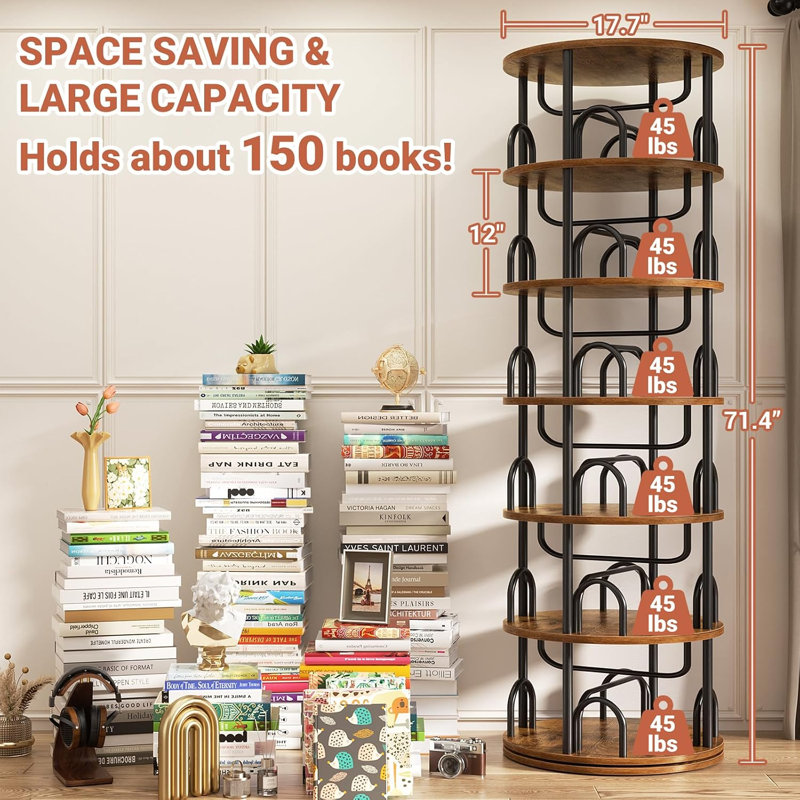 Tour de bibliothèque rotative à 6 niveaux, Brun rustique
