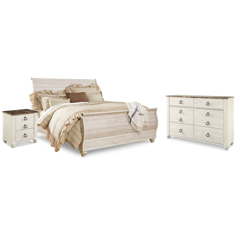 Willowton Sleigh Bed, Dresser and Nightstand, King