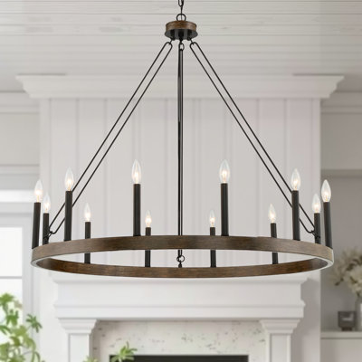 Debbra 12 - Light Candle Style Steel Dimmable Wagon Wheel Chandelier UL Certified