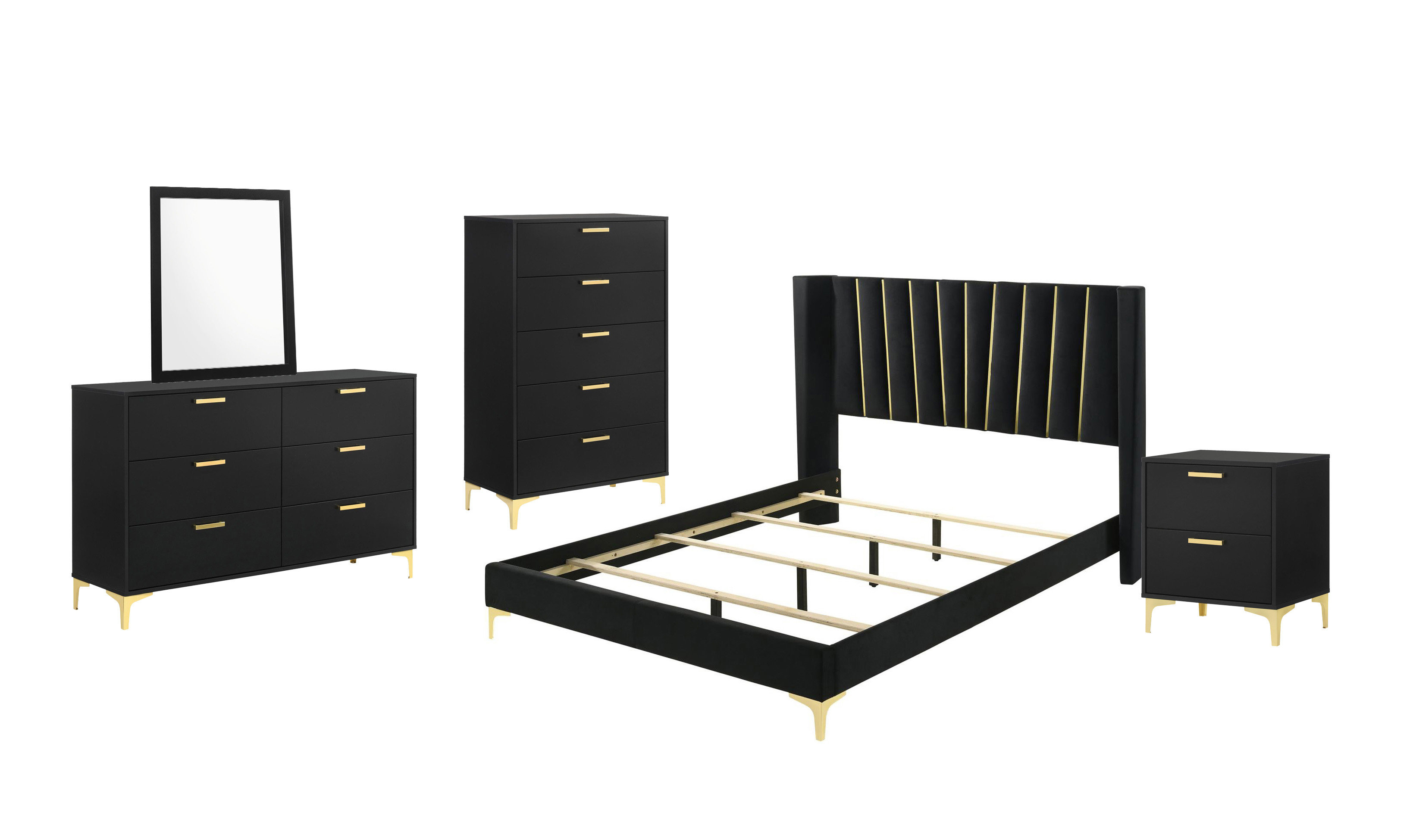 Everly Quinn Nieves 5-Piece Black Tufted Bedroom Set | Wayfair