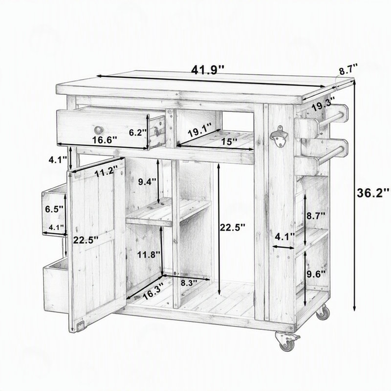 Îlot de cuisine extérieur extensible avec plateau en acier inoxydable et tablette à épices latérale, Brown