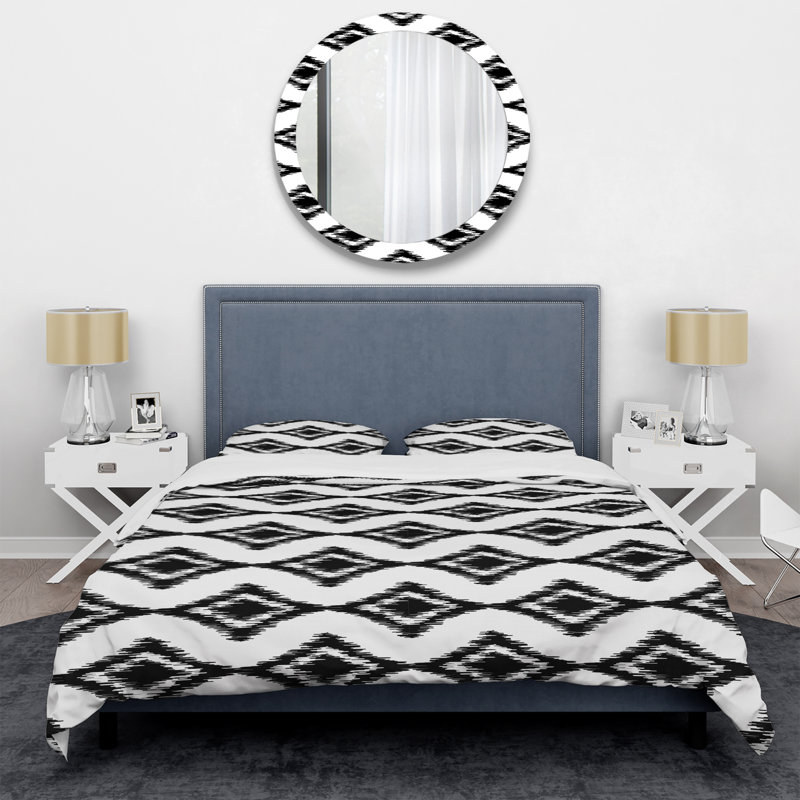 Ensemble de housse de couette à motif blanc et noir, Housse de couette pour très grand lit et 2 très