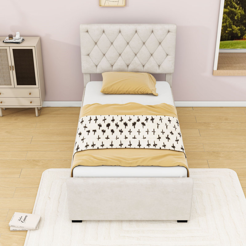 Lit plateforme simple tapissier avec tête de lit ajustable et lit gigogne